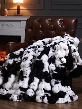 Cow Print Bubble Blanket Faux Fur Plush Throw Soft Fluffy Warm Cozy Blanket